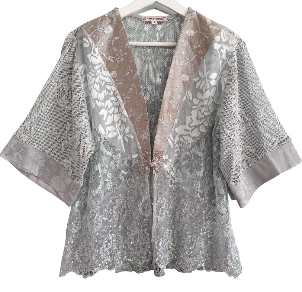 Spencer Alexis Ice Blue Silver Lace Jacket Fairy Romantic Ethereal Whimsical S